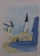 Aquarelle de l'église d'Ars en Ré en 2023
