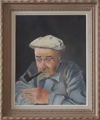 Peinture, huile, grand père, pipe,