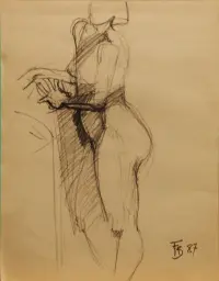 Nu debout de profil 2 craie noire