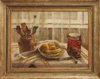 Peinture, huile, Nature morte, bocal, cerises