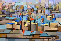 Ville, oeuvre digitale, abstrait