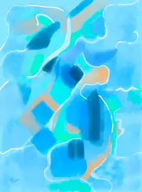 art digital, abstrait, cartographie intérieure, bleu