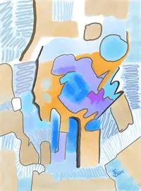 Cartographie intérieure, formes, abstrait, orange et bleu