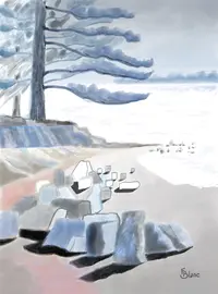 tableau digital, figuratif, paysage marin, contemplation