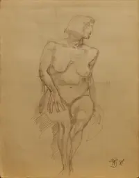 Dessin, Nu assis, Crayon