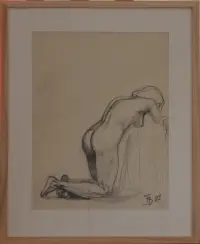 Dessin, Nu, de dos accoudé, craie noire