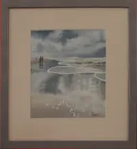 Peinture, aquarelle, mer, automne