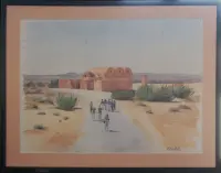 vente, tableau, peinture, aquarelle, Jordanie, désert, hammam