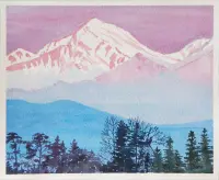 Peinture, aquarelle, Asie, montagne, Paysage