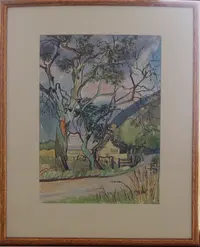 Peinture, aquarelle, Pruniers