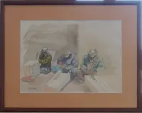 Peinture, aquarelle, Jordanie, Tailleurs, pierre,