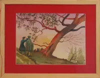 Arbre et deux hommes au coucher du soleil